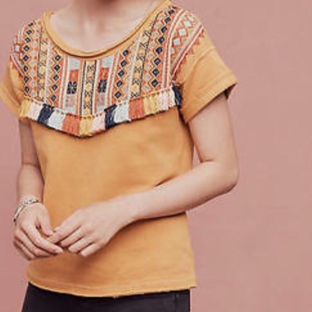 Anthropologie Chloe Oliver Valencia Top Embroidered Fringe Yellow Size Medium - Picture 9 of 9